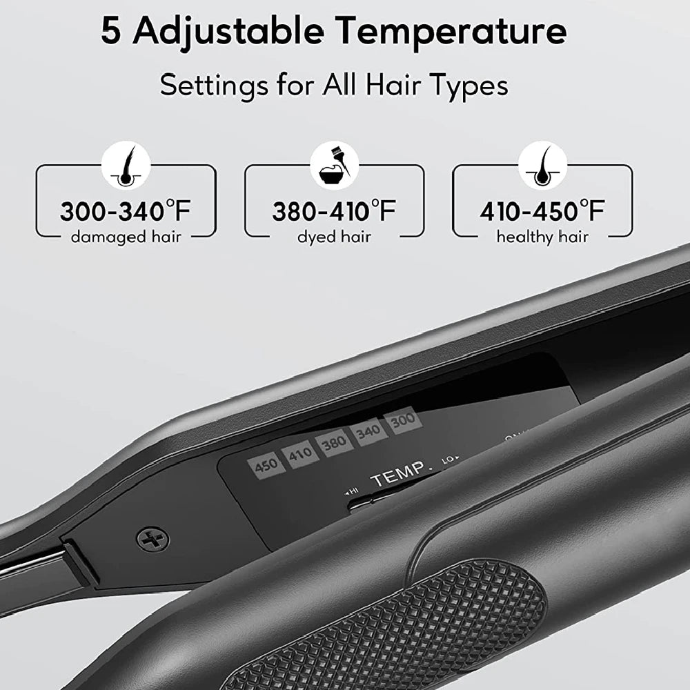 Mini Hair Curler 2 in 1 Pencil Hair Straightener Titanium Plate Thinnest Narrow Flat Iron with LED Display for Short Beard Hair