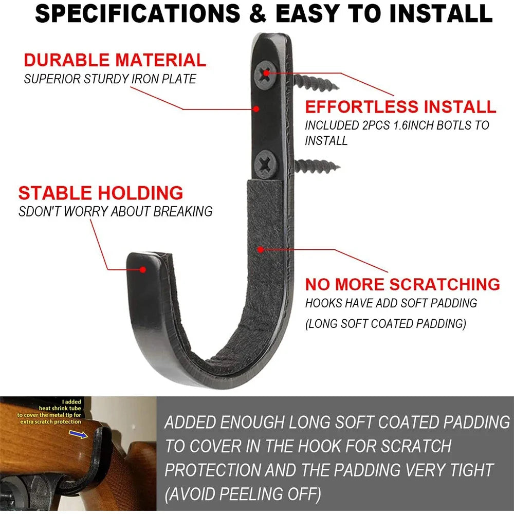 2024 Gun Rack Gun Racks Storage Rifles Shotgun Hooks Wall Mount Hangers for Any Rifles Shotguns Archery Bow with Soft Padding