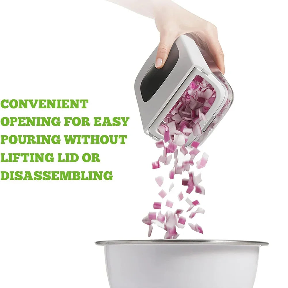 Vegetable Chopper with Storage Container Onion Fruit Dicer Chopper Easy Pour Opening Stainless Steel Blades Kitchen Accessories