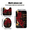 Bathroom Three-Piece Set: Non-Slip Toilet Seat Cover + Floor Mat + U-Shaped Mat, Red Rose Gold Glitter Pattern Bathroom Decoration Set